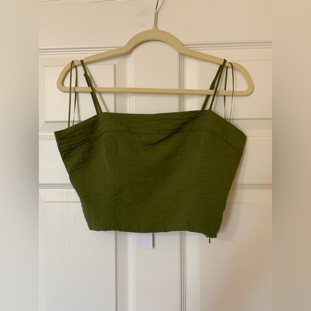 NWT Sage the Label Olive Green Spaghetti Straps Smocked Back Bustier Crop‎ Top M